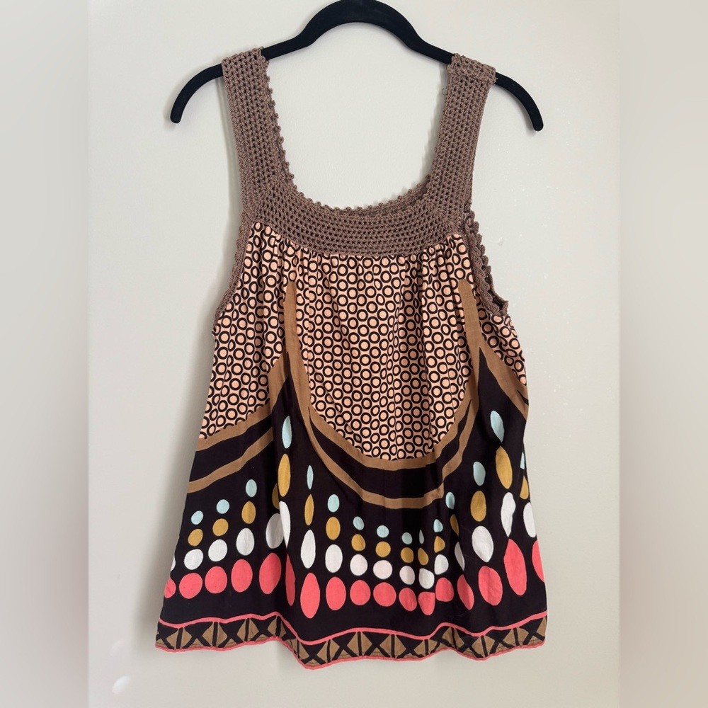 Blue Plate Crochet Trim Boho Tank Top - Size Large